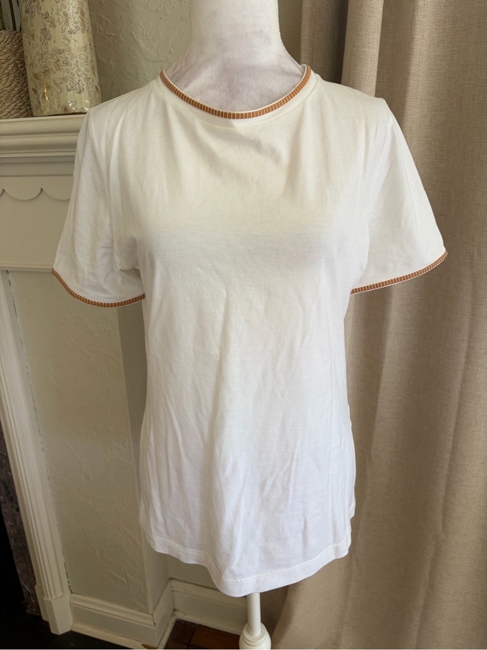 Salvatore Ferragamo Classic White Women's Tee with Contrast leather Stitching